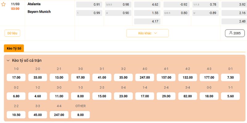 Tỷ lệ mới nhất cho trận cầu Atalanta vs Bayern Munich